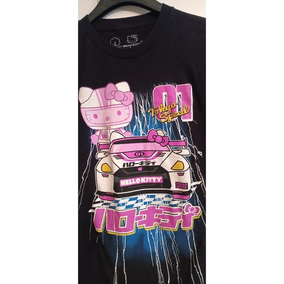 Sanrio Tops - Hello Kitty Womens Shirt Tokyo Speed Racer Black Pink Tee Top Streetwear Kidcore